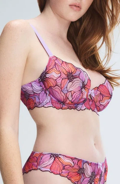 Savage X Fenty Mosaic Floral Lace Unlined Demi Bra In Pink