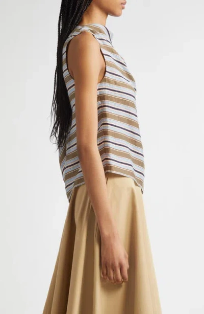 A.l.c . Lota Stripe Side Drape Sleeveless Top In Gray