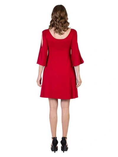 24seven Comfort Apparel Maternity Knee Length Cold Shoulder Dress In Red