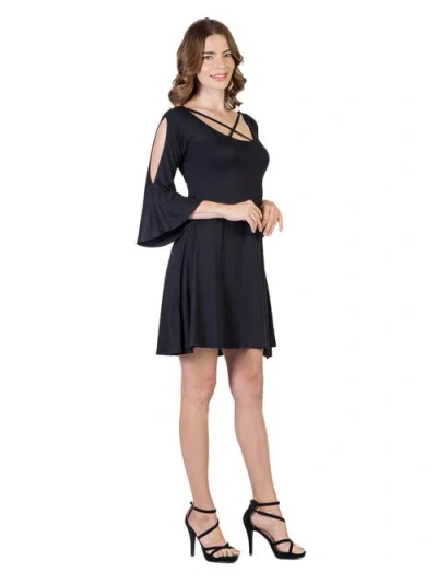 24seven Comfort Apparel Knee Length Cold Shoulder Dress In Black