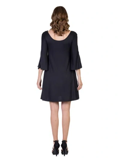 24seven Comfort Apparel Knee Length Cold Shoulder Dress In Black