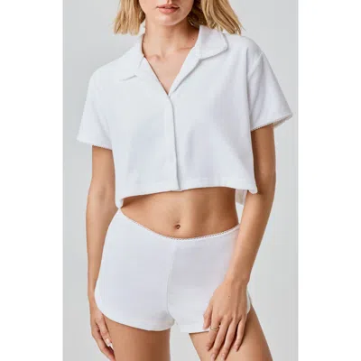 Florence By Mills Terry Cloth Crop Snap-up Shirt In White