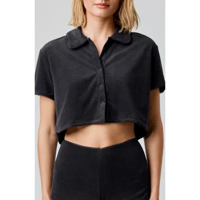 Florence By Mills Terry Cloth Crop Snap-up Shirt In Black