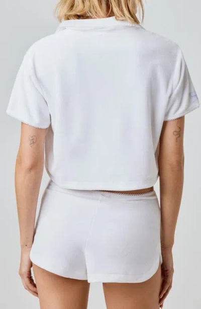 Florence By Mills Terry Cloth Crop Snap-up Shirt In White