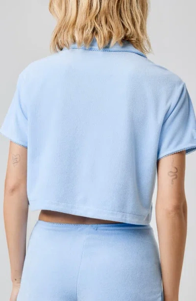 Florence By Mills Terry Cloth Crop Snap-up Shirt In Blue