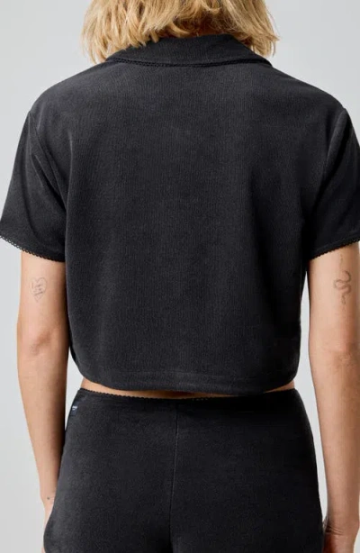 Florence By Mills Terry Cloth Crop Snap-up Shirt In Black