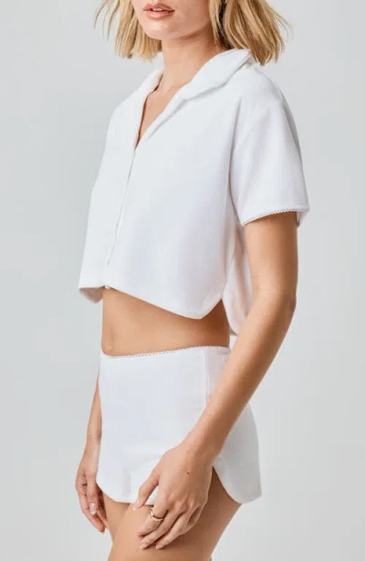 Florence By Mills Terry Cloth Crop Snap-up Shirt In White