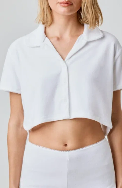 Florence By Mills Terry Cloth Crop Snap-up Shirt In White