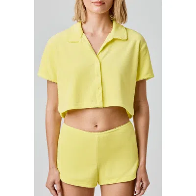 Florence By Mills Terry Cloth Crop Snap-up Shirt In Yellow