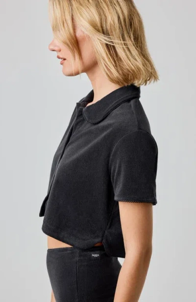 Florence By Mills Terry Cloth Crop Snap-up Shirt In Black