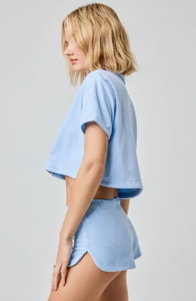 Florence By Mills Terry Cloth Crop Snap-up Shirt In Blue