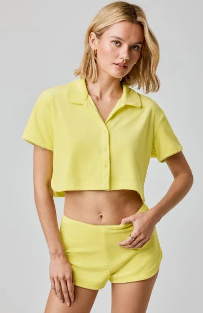 Florence By Mills Terry Cloth Crop Snap-up Shirt In Yellow