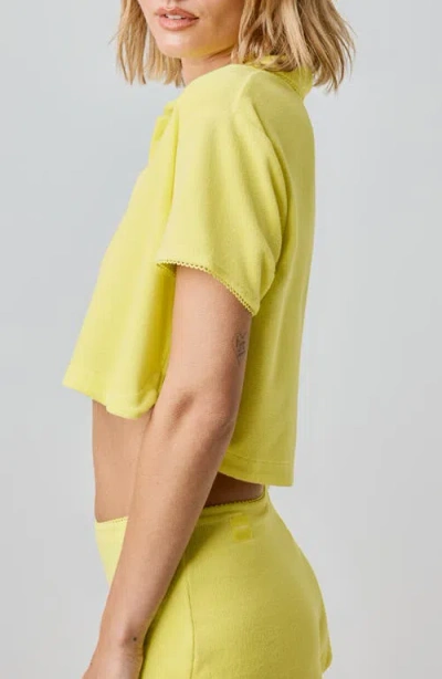 Florence By Mills Terry Cloth Crop Snap-up Shirt In Yellow