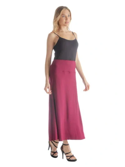 24seven Comfort Apparel Elastic Waist Maxi Skirt In Burgundy
