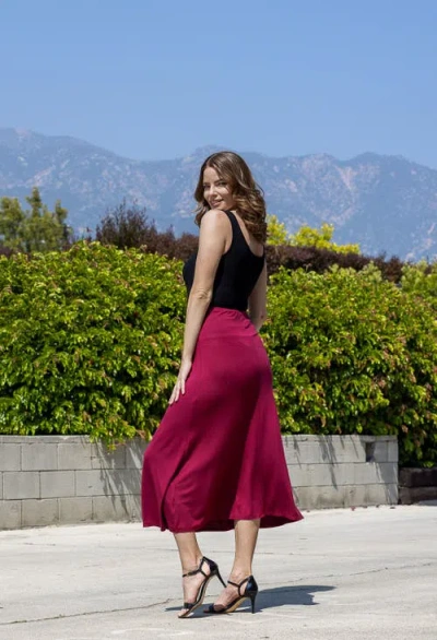 24seven Comfort Apparel Elastic Waist Maxi Skirt In Burgundy