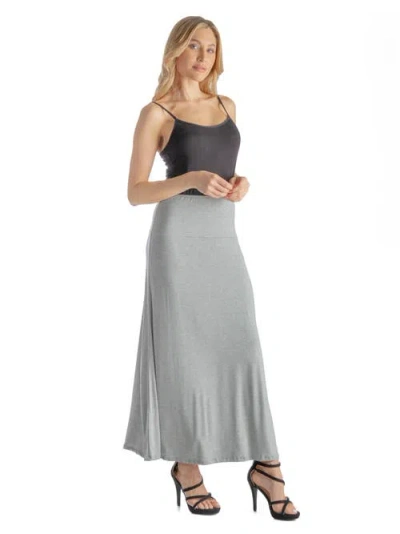 24seven Comfort Apparel Petite Elastic Waist Solid Color Maxi Skirt In Gray