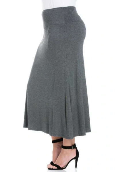 24seven Comfort Apparel Elastic Waist Maxi Skirt In Gray