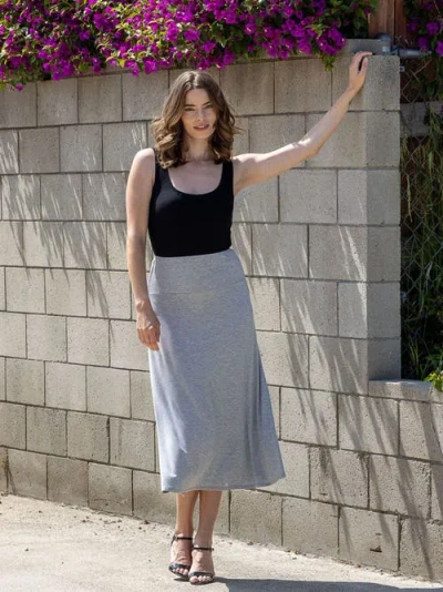 24seven Comfort Apparel Petite Elastic Waist Solid Color Maxi Skirt In Gray