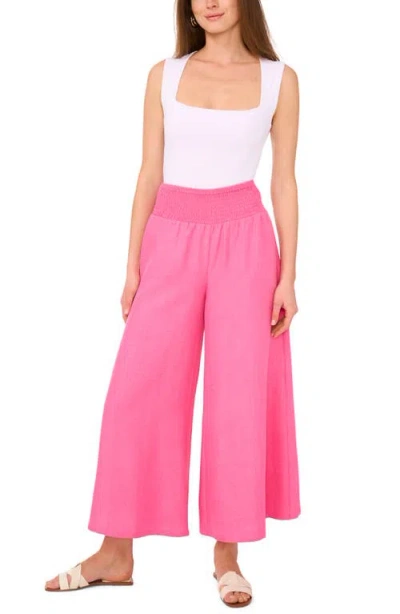 Vince Camuto Smocked Waist Crop Wide Leg Pants In Pink