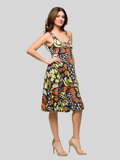 24seven Comfort Apparel Maternity Butterfly Print Sleeveless Knee Length Tank Swing Dress In Multi
