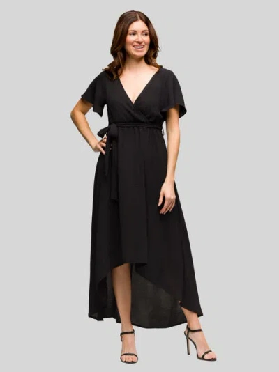24seven Comfort Apparel V-neck Sleeveless Maxi Dress With Belt In Black