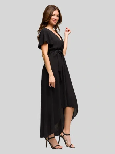 24seven Comfort Apparel V-neck Sleeveless Maxi Dress With Belt In Black