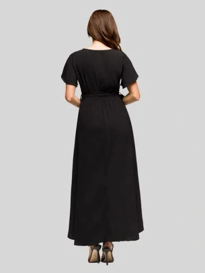 24seven Comfort Apparel V-neck Sleeveless Maxi Dress With Belt In Black