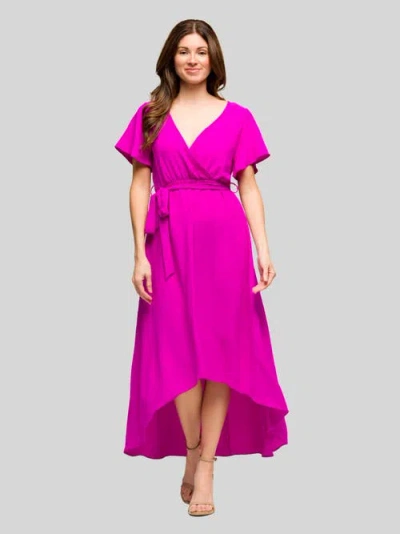 24seven Comfort Apparel V-neck Sleeveless Maxi Dress With Belt In Pink