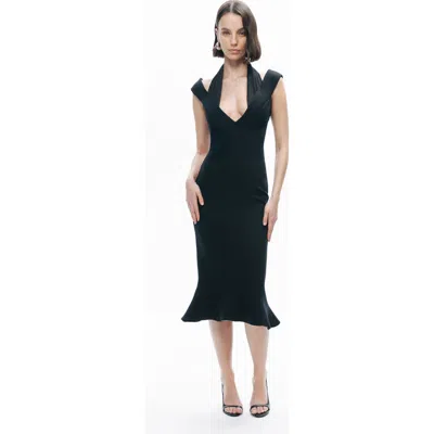 Nocturne Chiffon Detailed Midi Dress In Black