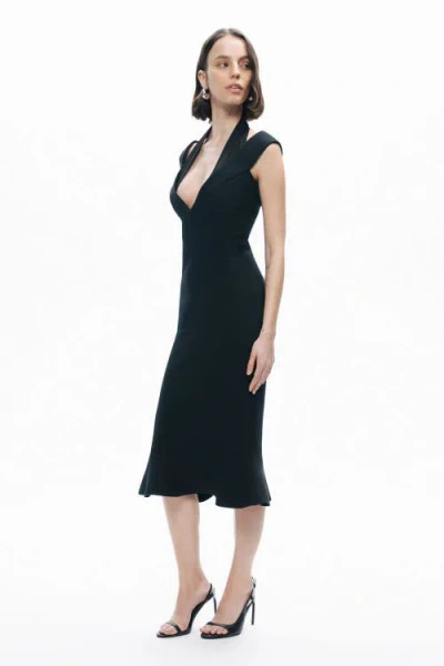 Nocturne Chiffon Detailed Midi Dress In Black