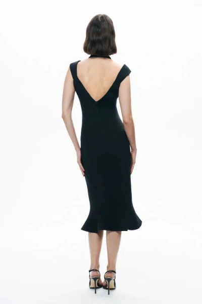 Nocturne Chiffon Detailed Midi Dress In Black