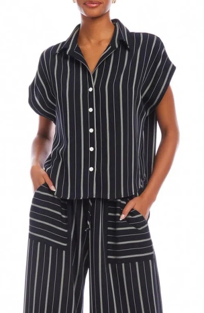 Fifteen Twenty Collette Cap Sleeve Button-up Shirt In Black