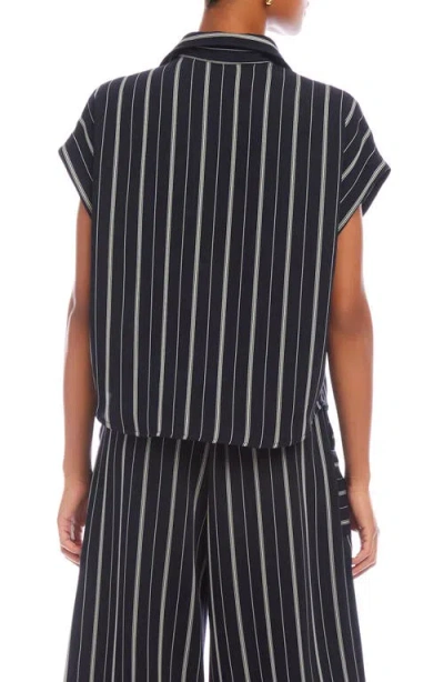Fifteen Twenty Collette Cap Sleeve Button-up Shirt In Black