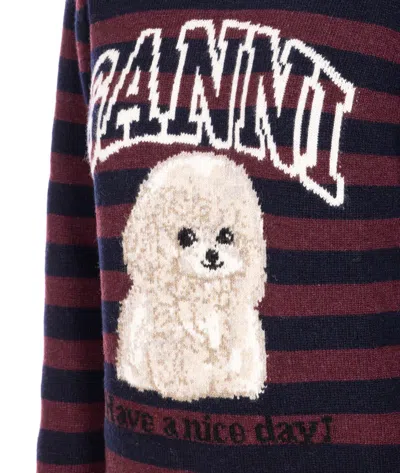 Ganni Multicolor Graphic Wool Mix Poodle Stripe Sweater In Multi