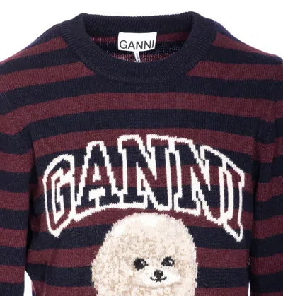 Ganni Multicolor Graphic Wool Mix Poodle Stripe Sweater In Multi