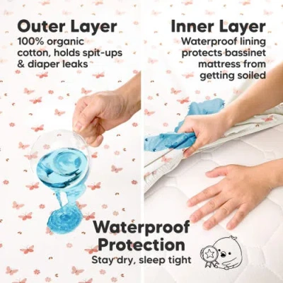 Keababies 2-pack Soothe [protect+] Waterproof Bassinet Sheets In White