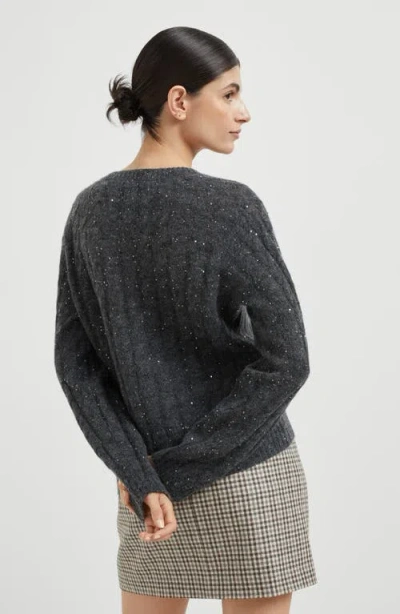 Brunello Cucinelli V-neck Cable Pullover Sequin Embellishments In Gray