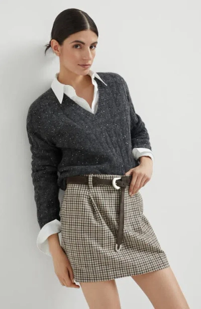 Brunello Cucinelli V-neck Cable Pullover Sequin Embellishments In Gray