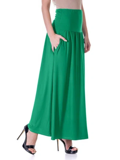 24seven Comfort Apparel Foldover Maxi Skirt With Pockets In Green