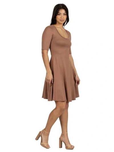 24seven Comfort Apparel Maternity Knee Length A-line Elbow Sleeve Dress In Brown