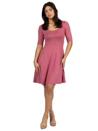 24seven Comfort Apparel 24seven Comfort Petite Apparel A Line Knee Length Dress Elbow Length Sleeves In Multi