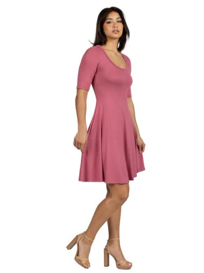 24seven Comfort Apparel 24seven Comfort Petite Apparel A Line Knee Length Dress Elbow Length Sleeves In Multi