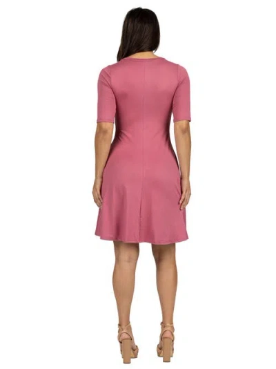 24seven Comfort Apparel 24seven Comfort Petite Apparel A Line Knee Length Dress Elbow Length Sleeves In Multi