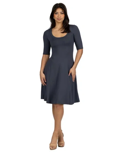 24seven Comfort Apparel A Line Knee Length Elbow Length Sleeves Dress In Multi