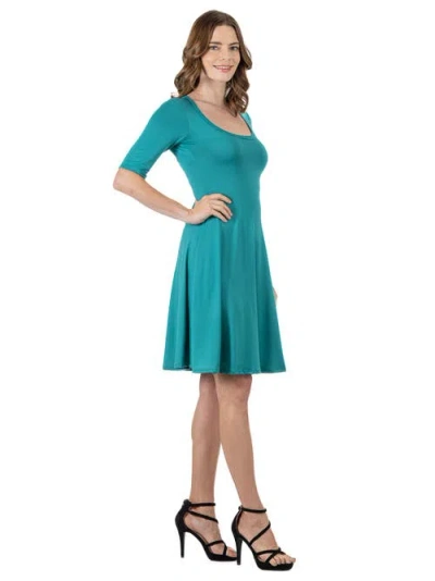 24seven Comfort Apparel A-line Knee Length Dress Elbow Length Sleeves In Multi