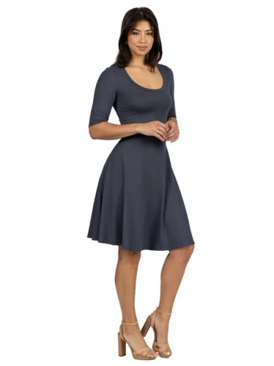 24seven Comfort Apparel A Line Knee Length Elbow Length Sleeves Dress In Multi