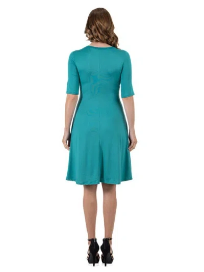 24seven Comfort Apparel A-line Knee Length Dress Elbow Length Sleeves In Multi