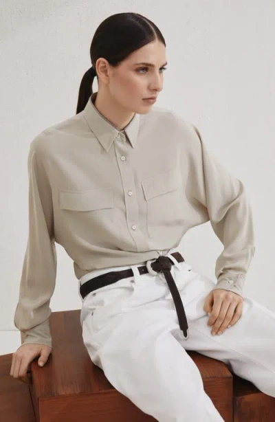 Brunello Cucinelli Crepe De Chine Shirt In Gray