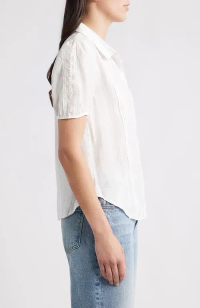 Bobeau Eyelet Detail Short Sleeve Button-up Shirt In White