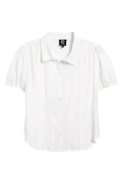 Bobeau Eyelet Detail Short Sleeve Button-up Shirt In White